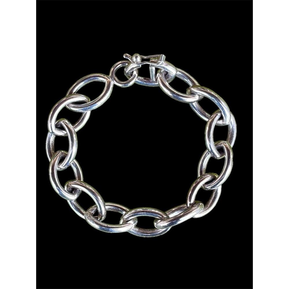 Vintage Peruvian 950 Sterling Silver Heavy Chain Link Bracelet 40g - Picture 2 of 13